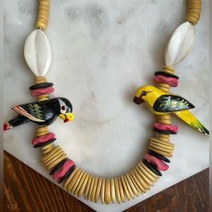 Handcrafted Parrot Necklace with Yellow and Black Accents